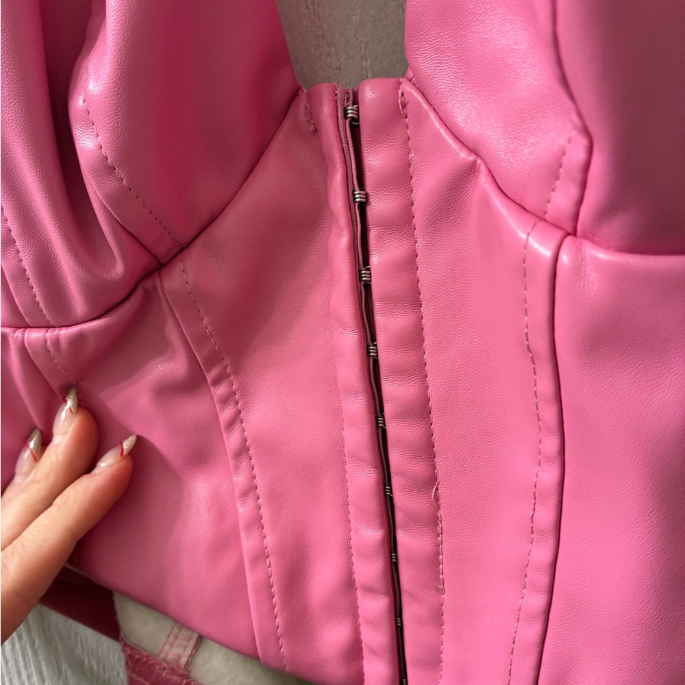 Pink Faux Leather Halter Corset Top Bustier